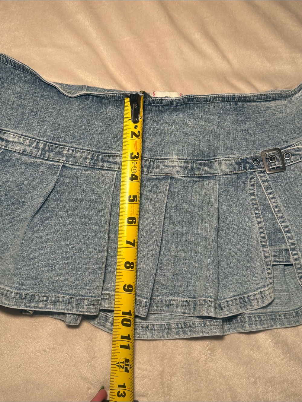 BDG Y2K Washed Blue Denim Pleated Micro Skirt with Side Buckle - Picture 6 of 6